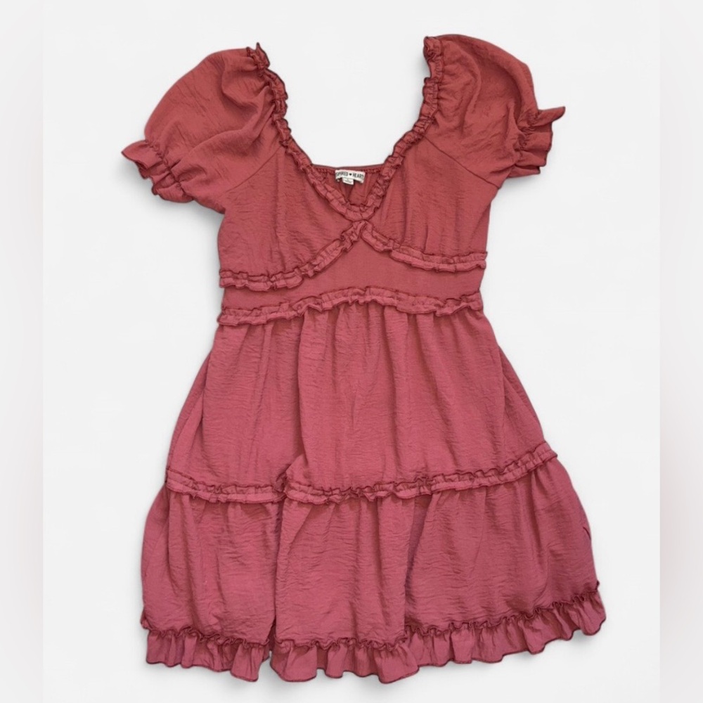 Inspired Hearts Tiered Mini Dress Rusty Coral Size L